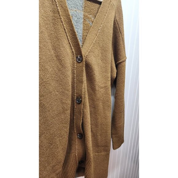 Two-Tone Brown & Gray Skull Graphic Cardigan Sweater Button Front Long Sleeve Ov - Picture 11 of 14